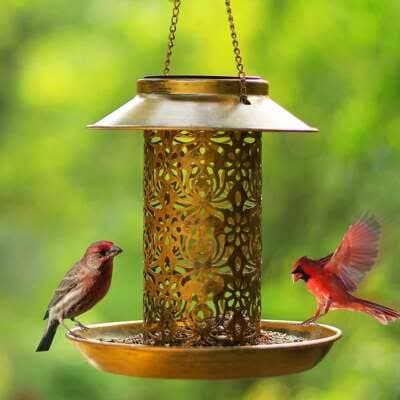 BT0052 Outdoor Hanging Garden Lantern Metal Decor Solar Wild Bird Feeder with 3 Water Dispense